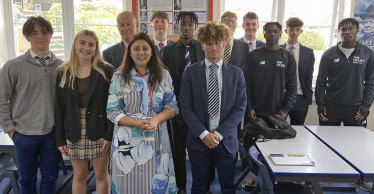 East Sussex councillor Nick Bennett and MP Nus Ghani at St Bede's school